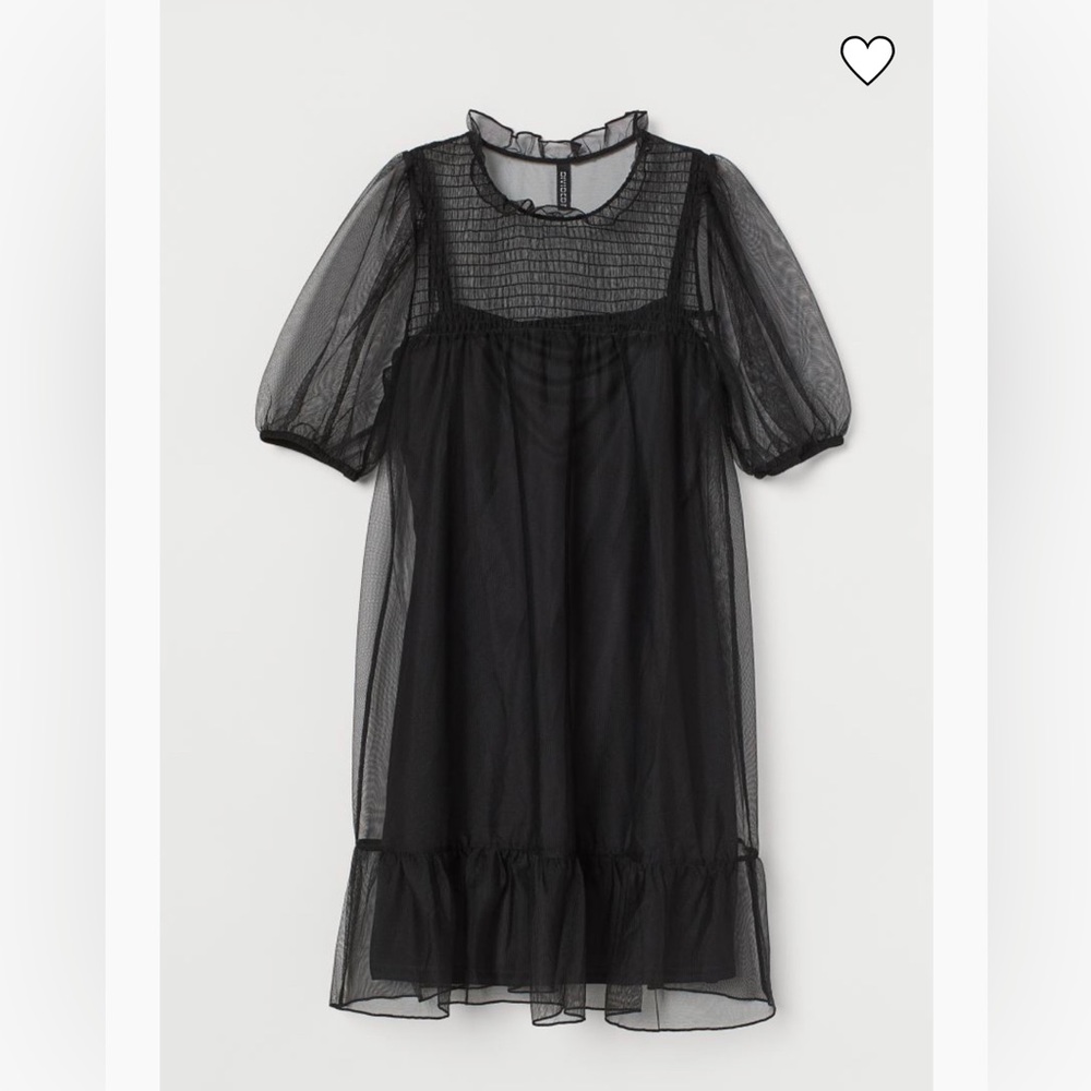 H&M Black Sheer Puff Sleeve Mini Dress